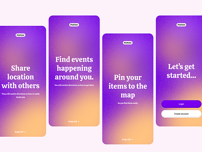 Onboarding screens for Pinpoint app design ui ux
