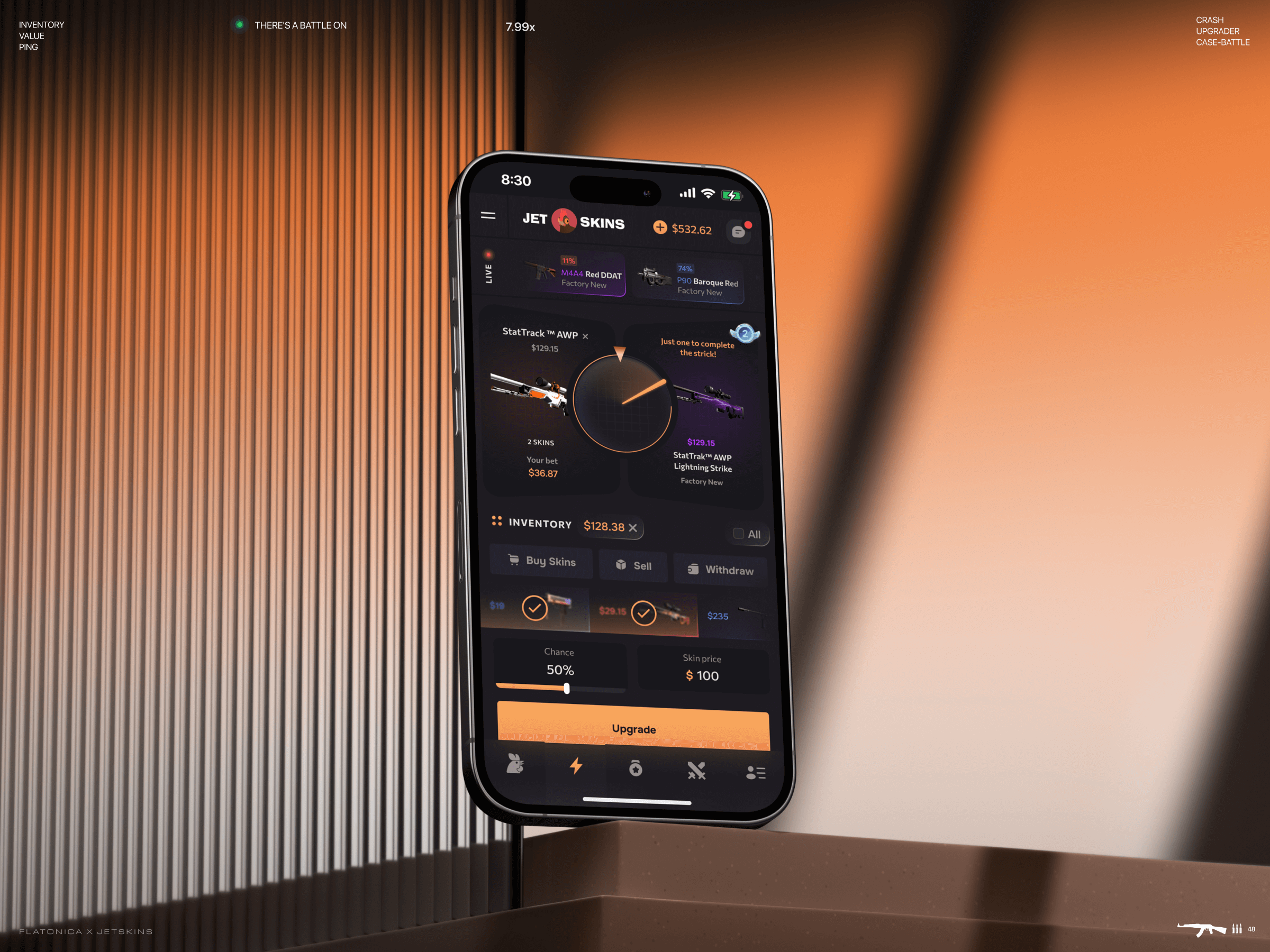 Jetskins: Upgrader Mode 2d game betting casino crash csgo dashboard esport gambling game game design gaming interface lottery platform player product design roulette skins uiux web design