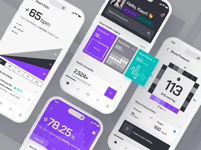 turing UI Kit: AI Healthcare Analytics App | Smart Health UIUX ai analytics app analytics ui blood pressure clean flat health analytics health monitoring health tracker healthcare healthcare ai healthcare ai app healthcare app medical app minimal mobile app nutrition app purple ui ui kit virtual care