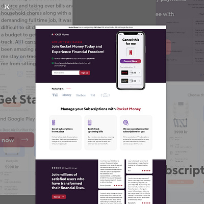 SaaS Landing Page/ Rocket Money design dribbble shot landing page design landingpage lead generation ui ux