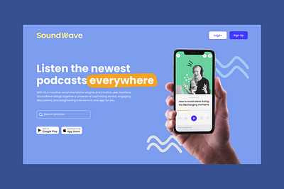 Podcast app Landing page🎙️ app branding design graphic design herosection landing logo typography ui