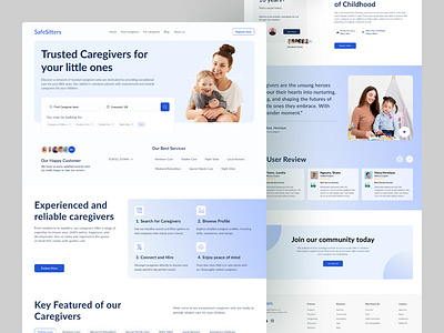 Safesitters Caring Website Design baby care baby care website baby sitter business care website caregiver website caring website child care hiring homepagedesign landing page design minimal service uiux uiux design web web design website website design white