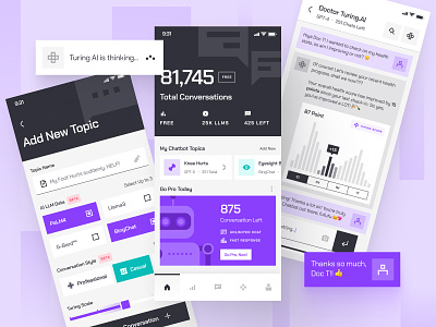 turing UI Kit: AI Health Analytics App | Wellness AI Chatbot UI ai chatbot ai chatbot app ai diagnosis chat ui chatbot ui chatgpt app clean flat health ai chatbot health analysis health analytics healthcare healthcare ai app healthcare app minimal mobile app purple ui ui kit wellness chatbot