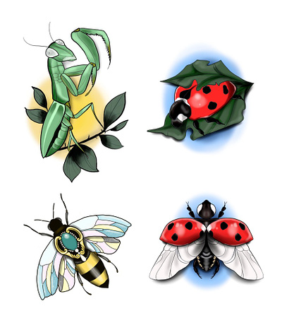 Bugs. bee bugs design digital digitalart drawing flash insect lady bug ladybird praying mantis tattoo