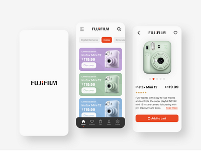 Fujifilm app branding camera concept design design ecommerce figma fujifilm instax interface logo mobile mobile app online store product ui ui design ux