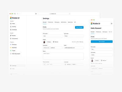 Account settings - Riddle UI account settings dashboard dashboard ui design design system figma figma ui mobile design product design responsive design settings ui ui dashboard ui kit ui settings ui ux design ux