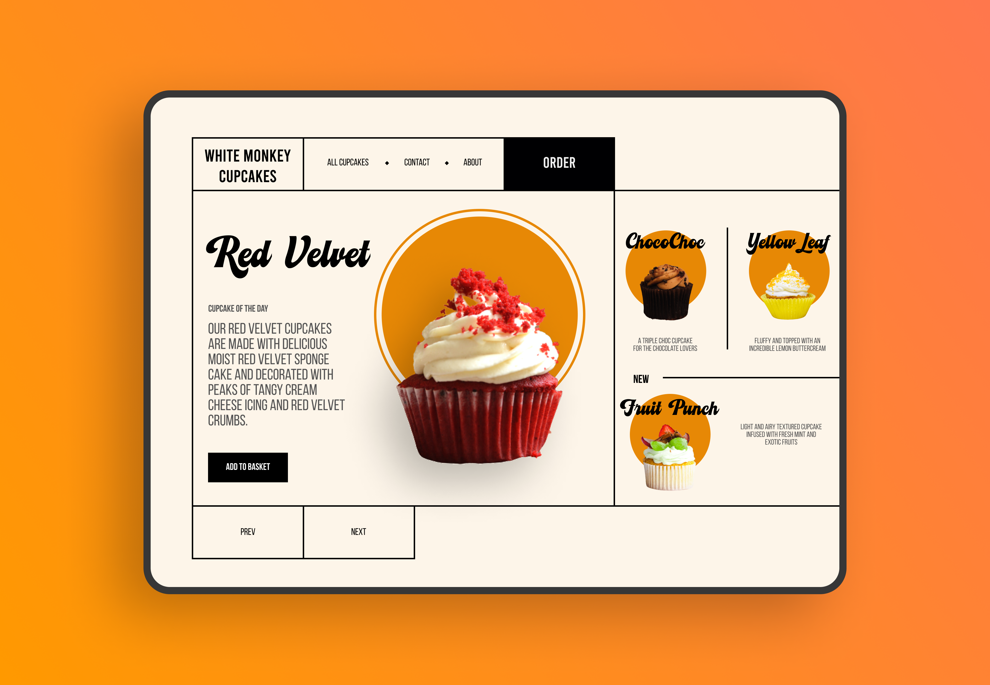 White Monkey Cupcakes branding cupcakes deserts design food funky graphic design illustration orange patisserie shop sweets ui ux web design