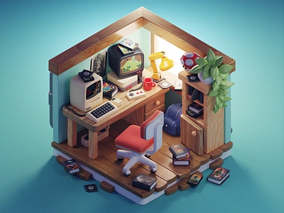 8-Bit Room 3d 8 bit blender diorama game illustration isometric lowpoly render room