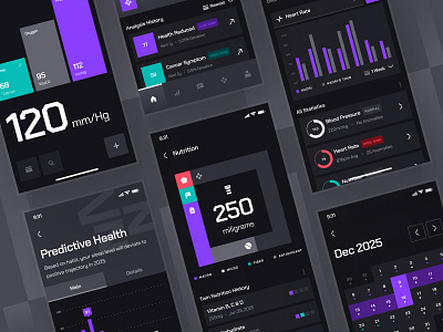 turing UI Kit: AI Health Analytics App | Predictive Health UIUX activity app blood pressure clean dark mode date ui health health analytics health app health metric health monitoring health tracker healthcare healthcare app healthcare ui minimal predictive health purple ui ui kit wellness app