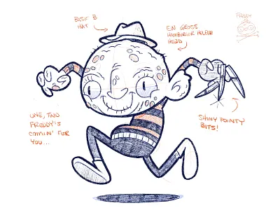 Run Little Freddy, Run! 80s 90s blake stevenson cartoon character design concept art cute design halloween horror illustration jetpacks and rollerskates logo movie process procreate retro sketch spooky ui