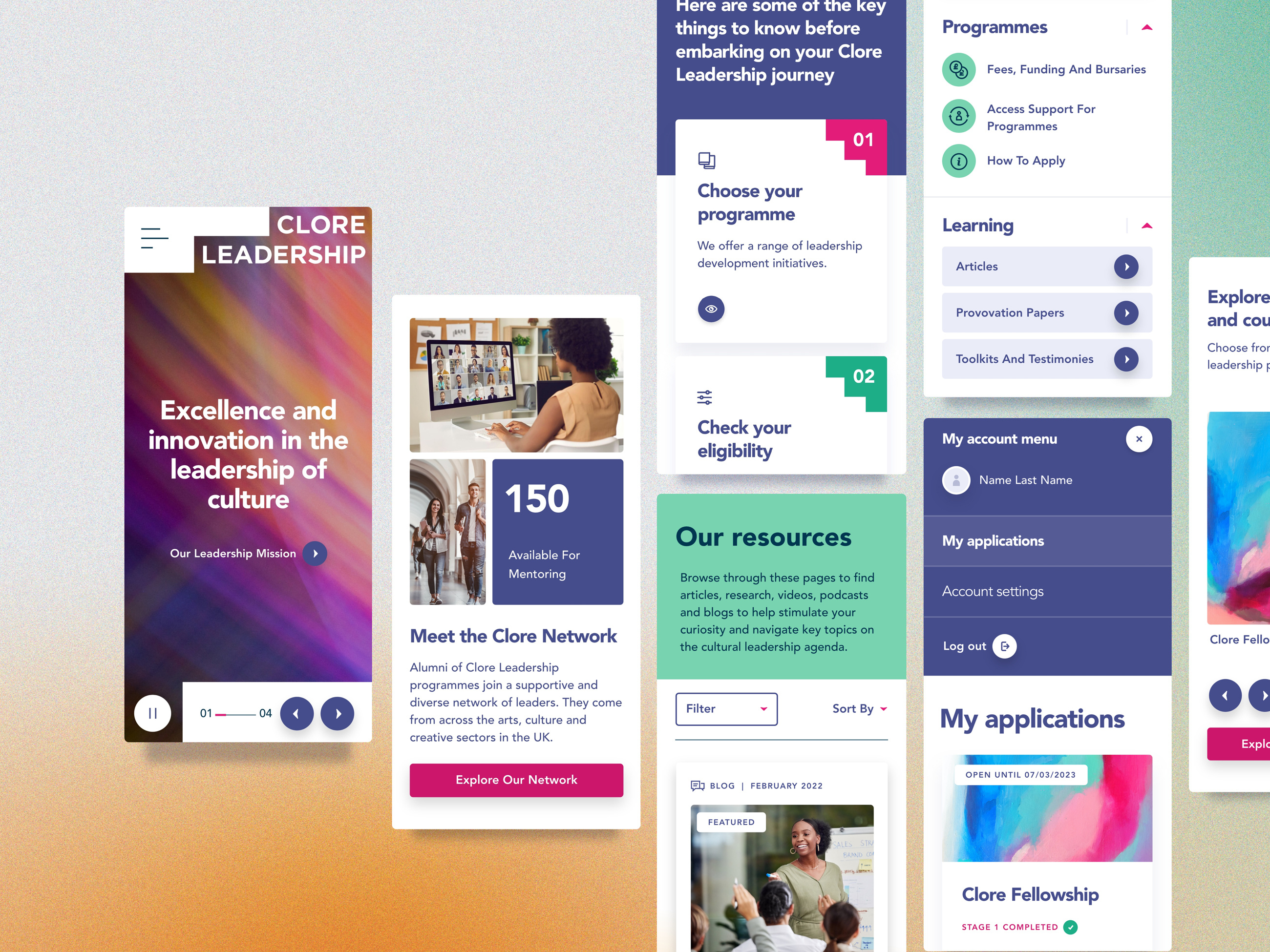 Clore Leadership: Mobile Flows accessibility applicants applications filtering leadership mobile friendly design mobile interface mobile optimization mobiles online courses online programmes participants ui ui kit user friendly design ux web design website website redesign