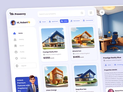 Property Dashboard 3d agent app branding dashboard design homepage house illustration logo mobile properties property real estate rent service ui website