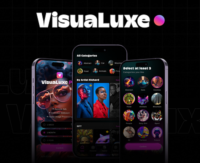 VisuaLuxe Wallpaper App 3d animation graphic design logo motion graphics ui userexperience ux wallpaperapp