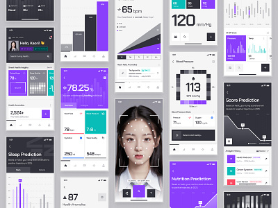 turing UI Kit: AI Healthcare Analytics App | Intelligent Health face scan health analysis health analytics health app health monitoring health tracker healthcare ai healthcare ai app healthcare app healthcare ui heart rate medical app minimal mobile app predictive analytics purple smart health ui ui kit wellness app