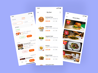 Food Fusion-Food Delivery Mobile App Design app cartpage cleandesign delivery deliveryapp food foodapp foodi foodiesph foodlover foodpicture historypage mobile mobileappdesign mobileservices mycartpage offerpage special offer page uidesign uxdesign