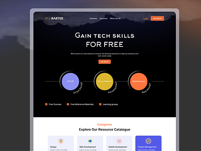 E-learning Platform (Barter) branding dailyui hero section home page homepage illustration landing page learning platform open source ui uiux website design