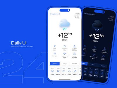 Daily UI #24 - Weather forecast screen app dailyui dark dark mode design interface minimalism minimalist mobile mobile app rain sun temperature ui uiux user interface ux weather weather app weather forecast