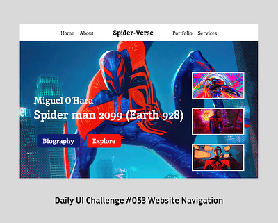 Daily UI Website Navigation #053 dailyui miguel ohara spiderman across the siper verse ui uidesign uiux uiuxdesign ux uxdesign webdesign websitenavigation