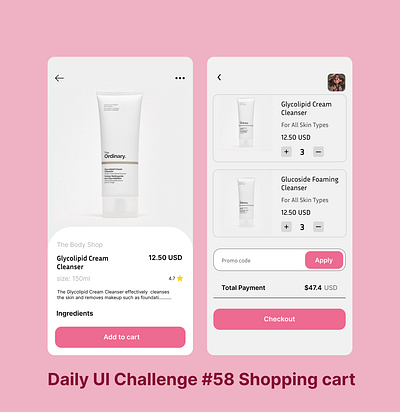 Daily UI Shopping Cart #058 dailyui ordinary shopping cart ui uidesign uiux uiuxdesign ux uxdesign