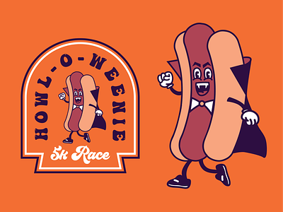 Howl-O-Weenie 5k 5k 5k logo badge buffalo design halloween hotdog logo race race logo retro running vampire