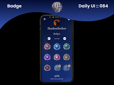 Badge Daily UI 084 appli application badge branding daily ui design game graphic design illustration level mobile mockup phone play pourcent profil ui user ux vector