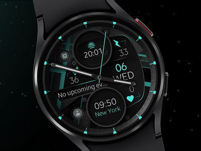 Cyan Black Watch Face analog black cyan dark design digital galaxy watch google pixel watch graphic design illustration samsung smartwatch technology ui watch watch face watchface