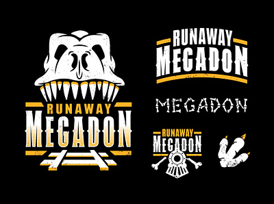 Megadon bones branding dinosaur foot print illustration kit lettering logo logotype mark skeleton skull teeth track train typography video game vintage western wild west
