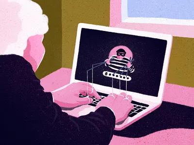 Phishing bold colourful digital editorial graphical illustrated illustration illustrator laptop phishing procreate retro software tech texture