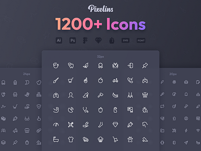 Pixelins Thin Icons app branding design figma icon icon pack iconjar iconography icons icons set line icons pixelins simple stroke svg thin ui ux vector web