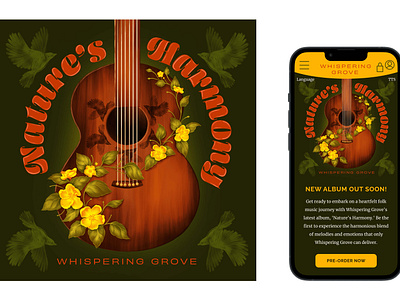 Nature’s Harmony Album Cover and Pre-Order App album cover app app design branding design figma graphic design guitar illustration nature illustration typography ui ux ux design visual designer