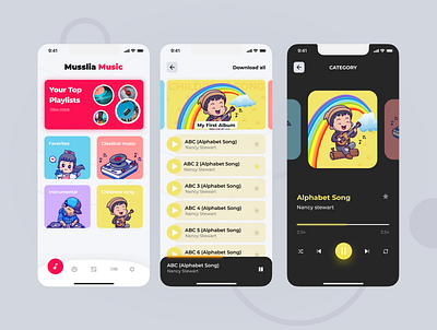 App for teaching children music app design game ui ux vector