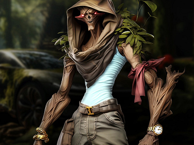 Treant thug anime animestyle apocalyptic character character design creative creature design fantasy game gangster gold watch graphic design gta gta 5 gtav jewelry monster thug watch