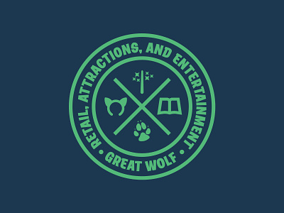 Great Wolf Lodge RA&E badge badge design blue brand brand design branding crest design graphic design green logo logo design logo mark logos wolf