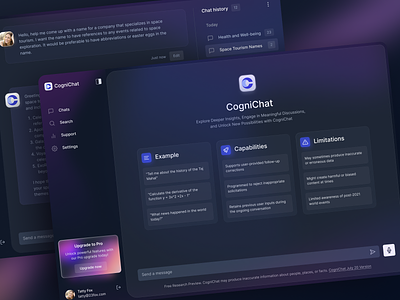 CogniChat | Interface design for chat AI ai ai chat artificial intellect artificial intelligence bot chat bot clean dashboard design interface personal platform popular robot system ui ux
