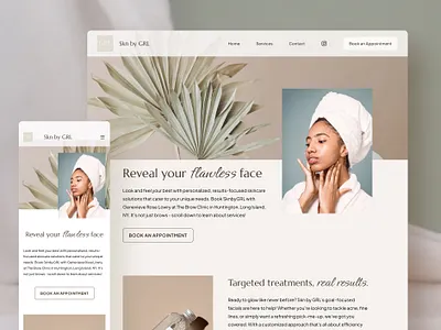 Skn by GRL website design beauty branding calm clean esthetician health landing page minimal natural sage salon spa tan ui web design web dev web development webflow website wellness