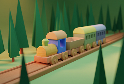 The train goes through the forest 3d animation blender illustration train