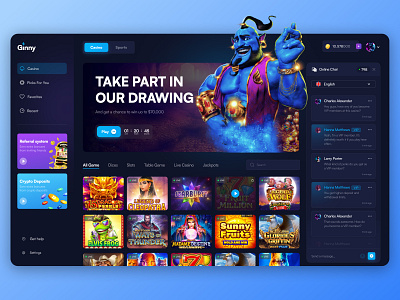 Ginny | Online Casino app bet clean dashboard deposit design gambling gaming graphic design illustration online casino pick platform player typography ui ux vector win winner