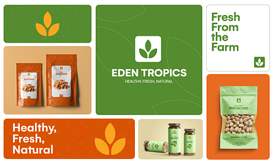 Eden Tropics Branding branding farm logo graphic design leaves logo mockups nut logo organic logo rebranding rusty typography logo