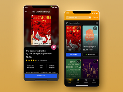 Book store app add to cart app application book buy cart interface mob mobile product design reading store stories valeriya pohil