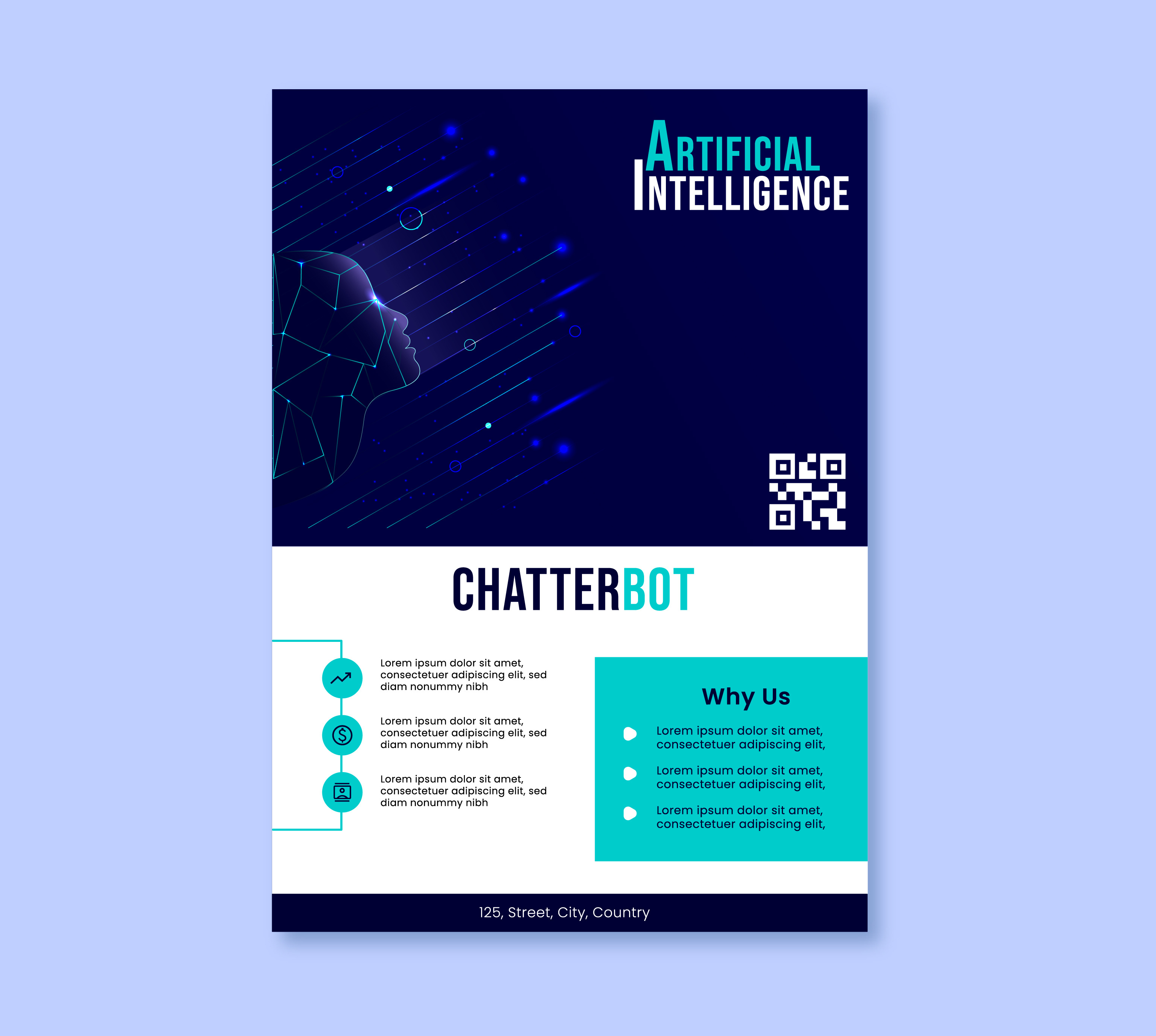 Artificial Intelligence Flyer adver advertising ai artificial intelligence banner branding business chatbot design flyer graphic design illustration information light marketing poster social media typography vector visual identity