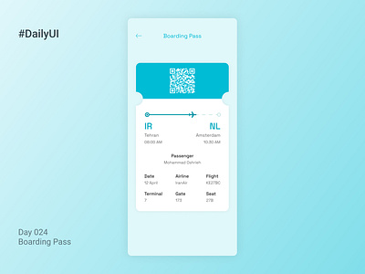 DailyUI day 024 boarding pass challenge dailyui ticket ui