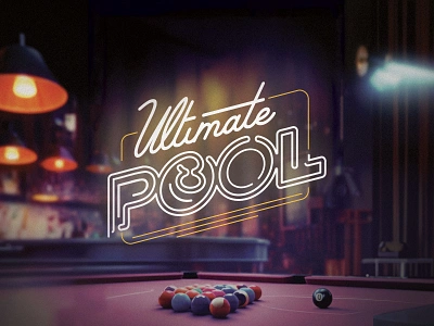 Ultimate Pool – App store game – Typographic neon 8-ball 8 8ball app ball balls billiards brand branding design game graphic design illustration logo mark neon pool type ui ux vector