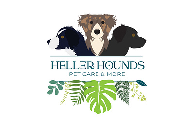 Heller Hounds Pet Care Logo branding cerberus design dog logo logotype midcentury pet sitting pets plants
