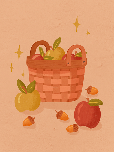 Apple Basket Fall Illustration acorn apple apple illustration autumn basket design digital art digital artist digital designer digital illustration fall fall illustration illustration procreate seasonal art