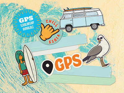 Summer Stickers beach graphic design illustration seagull stickers summer surfer vw waves