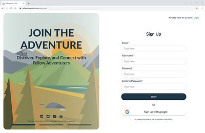 Sign Up for Adventure Club signup ui