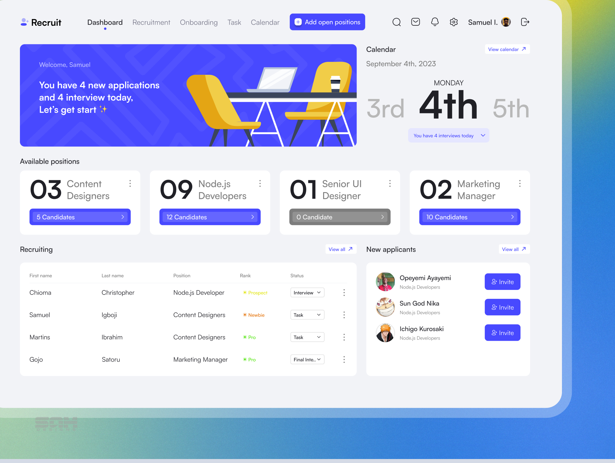Recruit - HR Employment Dashboard by Samuel Igboji on Dribbble