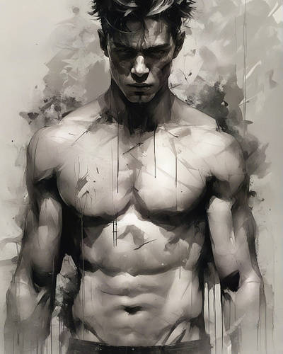 Incognito anatomy blackandwhite digital digitaldrawing digitalportrait expressive handsome ink male malemodel man model modeling muscles muscular portrait