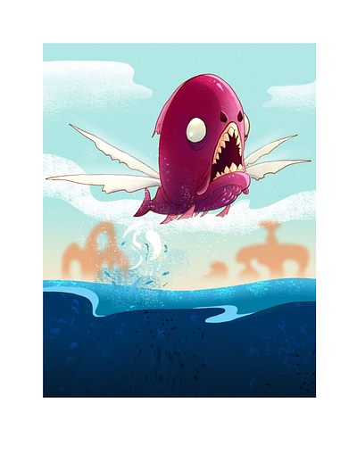 Flying Piranha background painting character design concept art creature design illustration