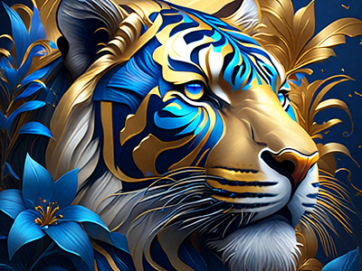 The beauty of a beast beast blue design golden home decor illustration metalic paintings tiger wall art